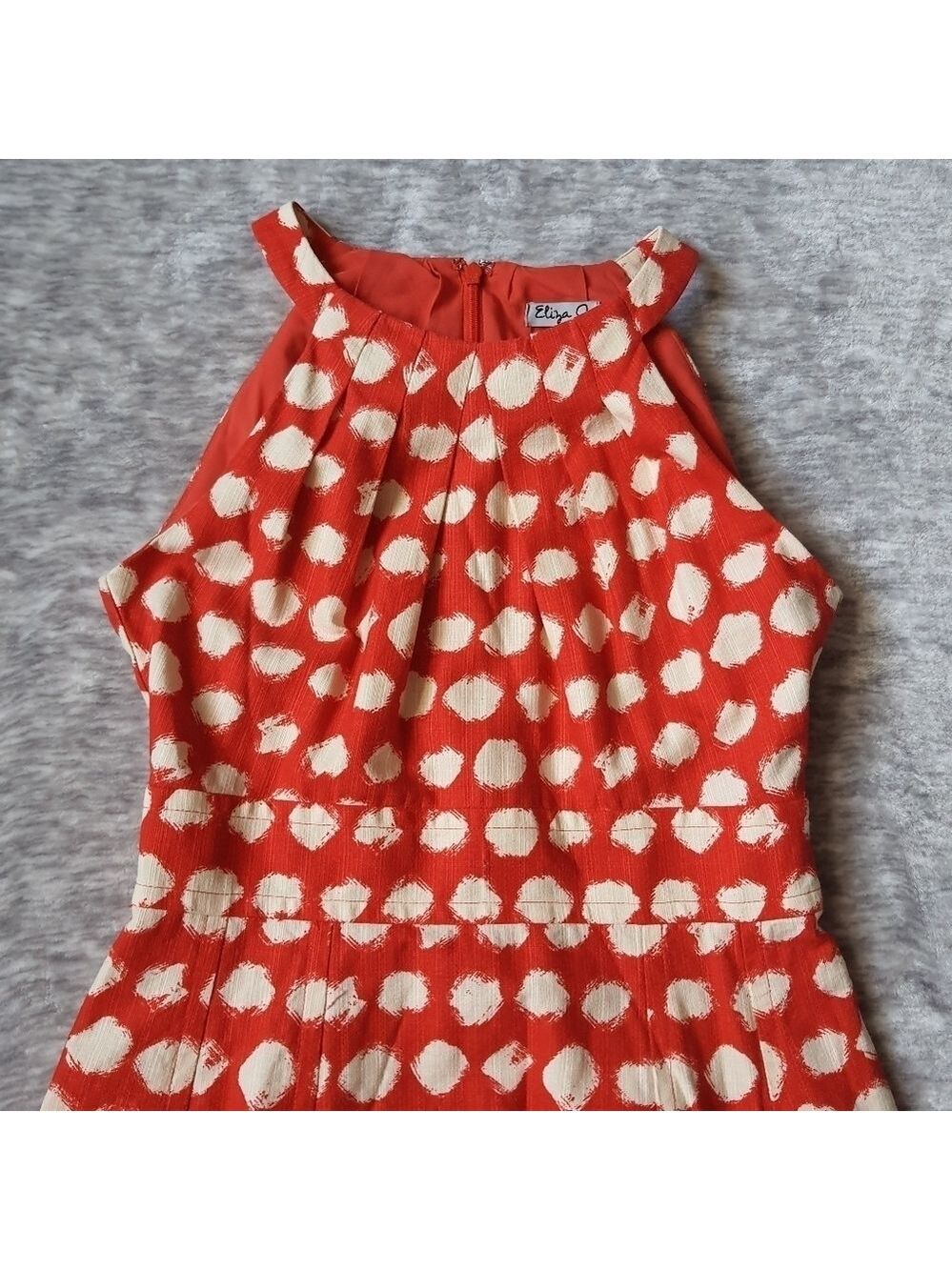 Eliza J. Polka Dot Orange Sleeveless Fit and Flare Dress Size 4P #EJ3P4559 - Picture 4 of 13